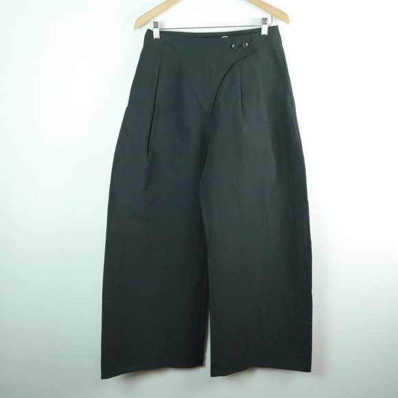 INSIS FEMME Pants - INSIS FEMME Asymmetric Cotton Linen Pants Black Wide Leg Large NEW Avant Garde